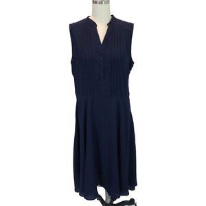 NANETTE LEPORE Size 10 Navy Blue V Neck Button Up A Line Sleeveless Dress